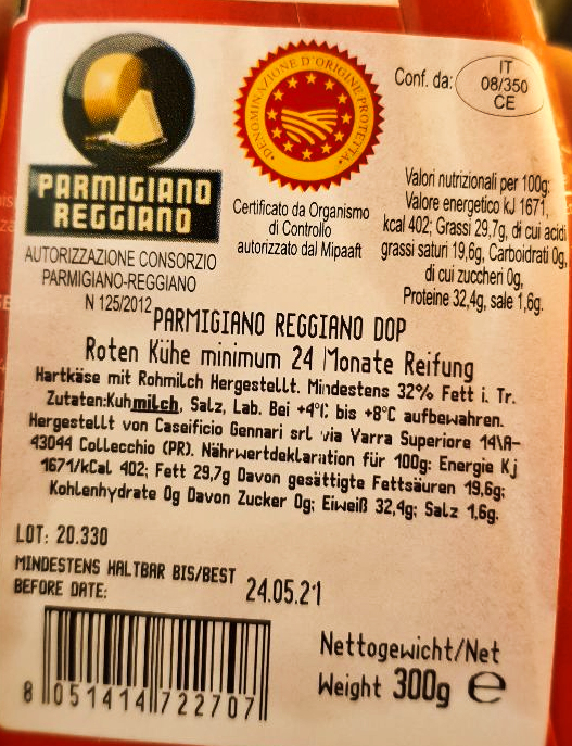 Parmiggiano Vacca Rossa, Parmesan von der roten Kuh, 300g